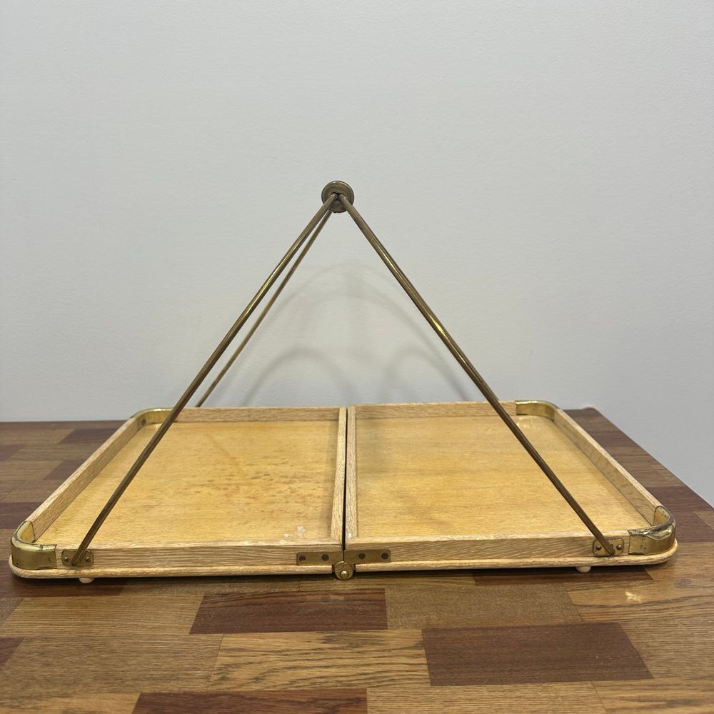 Wood & Brass Folding Tray 19x13 Made‎ in Japan by K Teakwood Handle MCM Serving